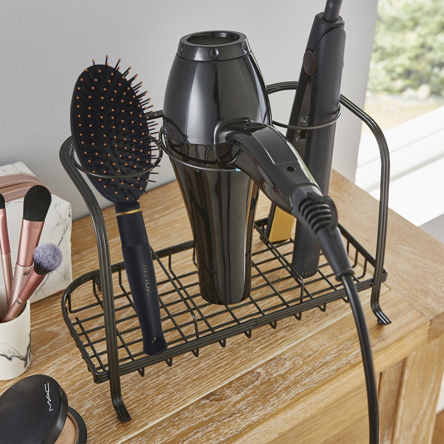 Freestanding Hair Dryer & Straighteners Holder Storage Stand Cable Tidy in Graphite
