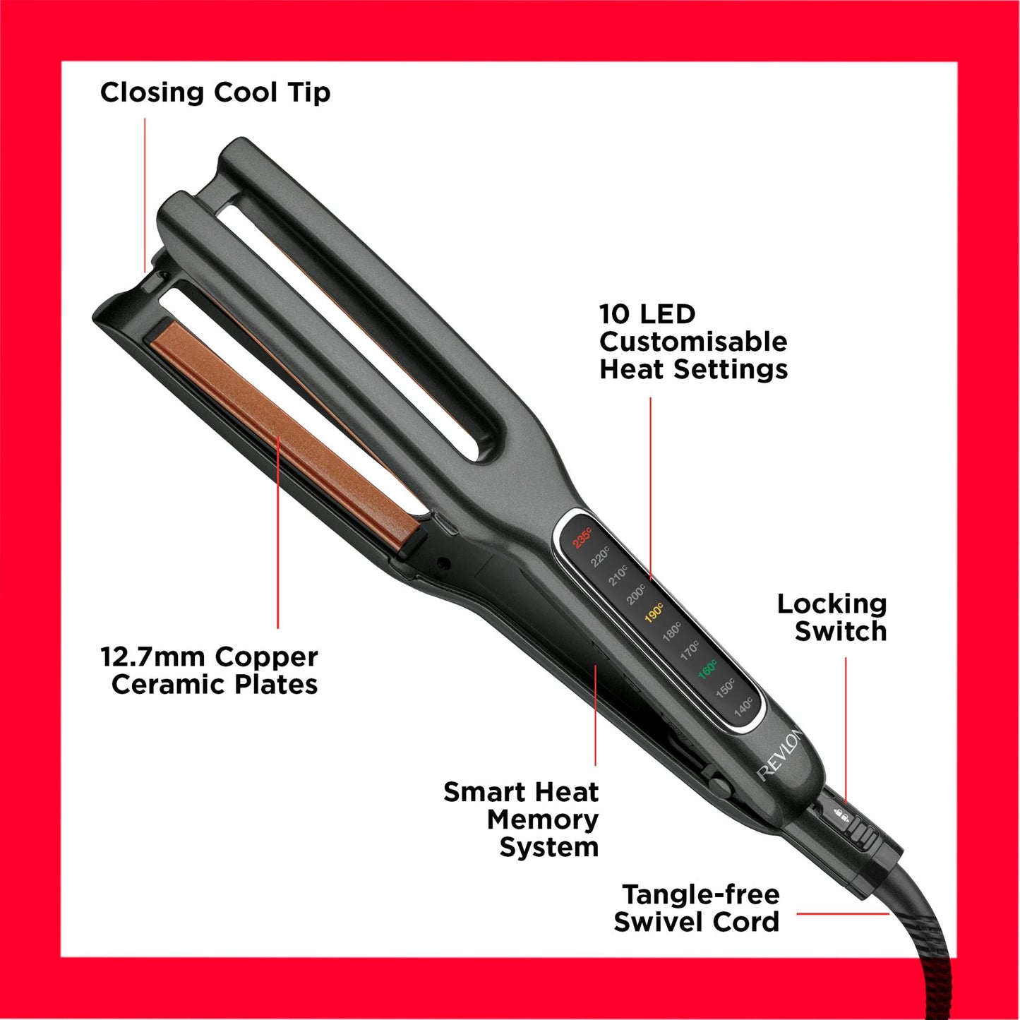 REVLON DOUBLE STRAIGHT COPPER CERAMIC DUAL PLATE HAIR STRAIGHTENER