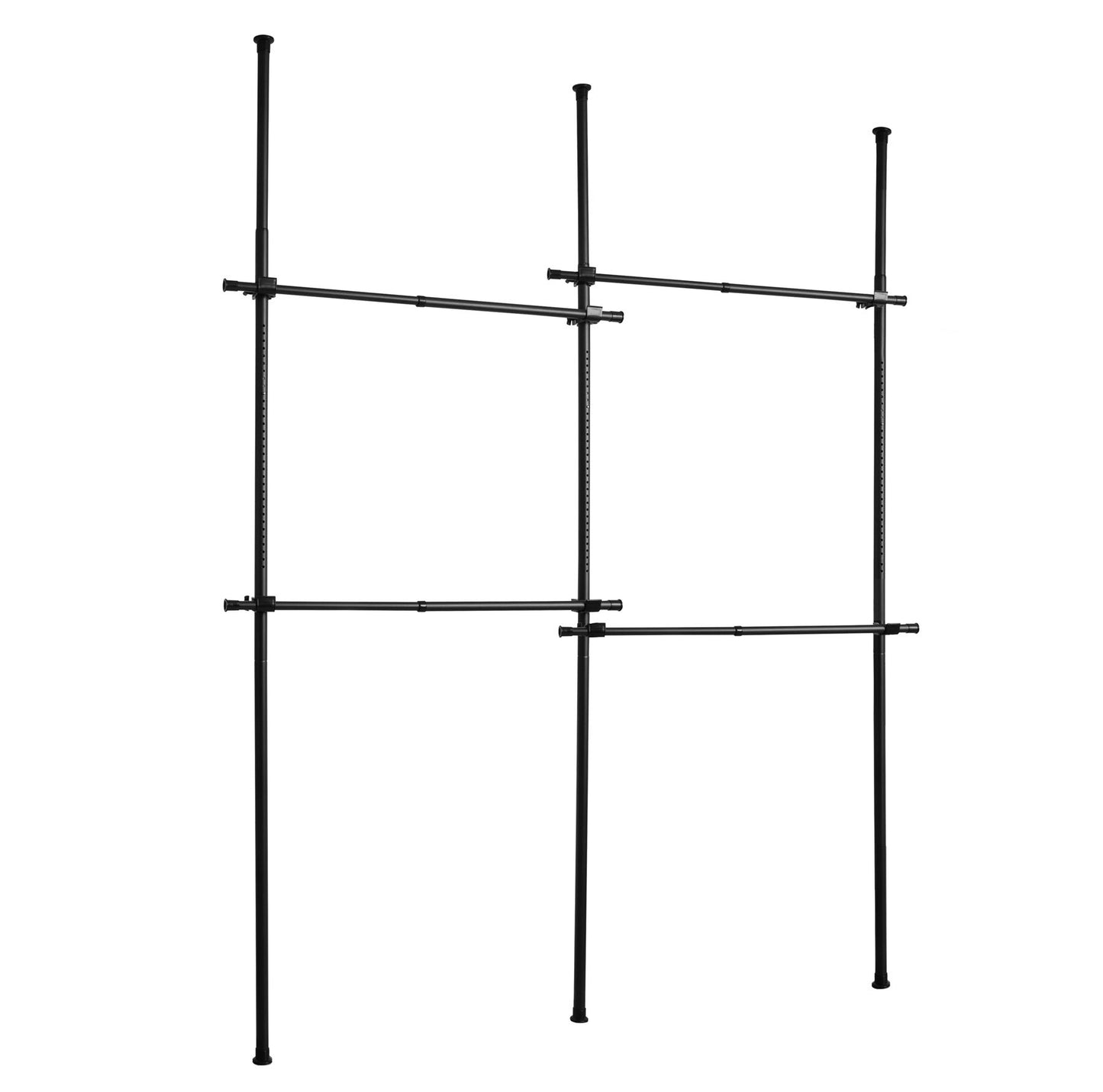 Double Black Telescopic Wardrobe Organiser Hanging Rail Clothes Rack Adjustable Storage Shelving