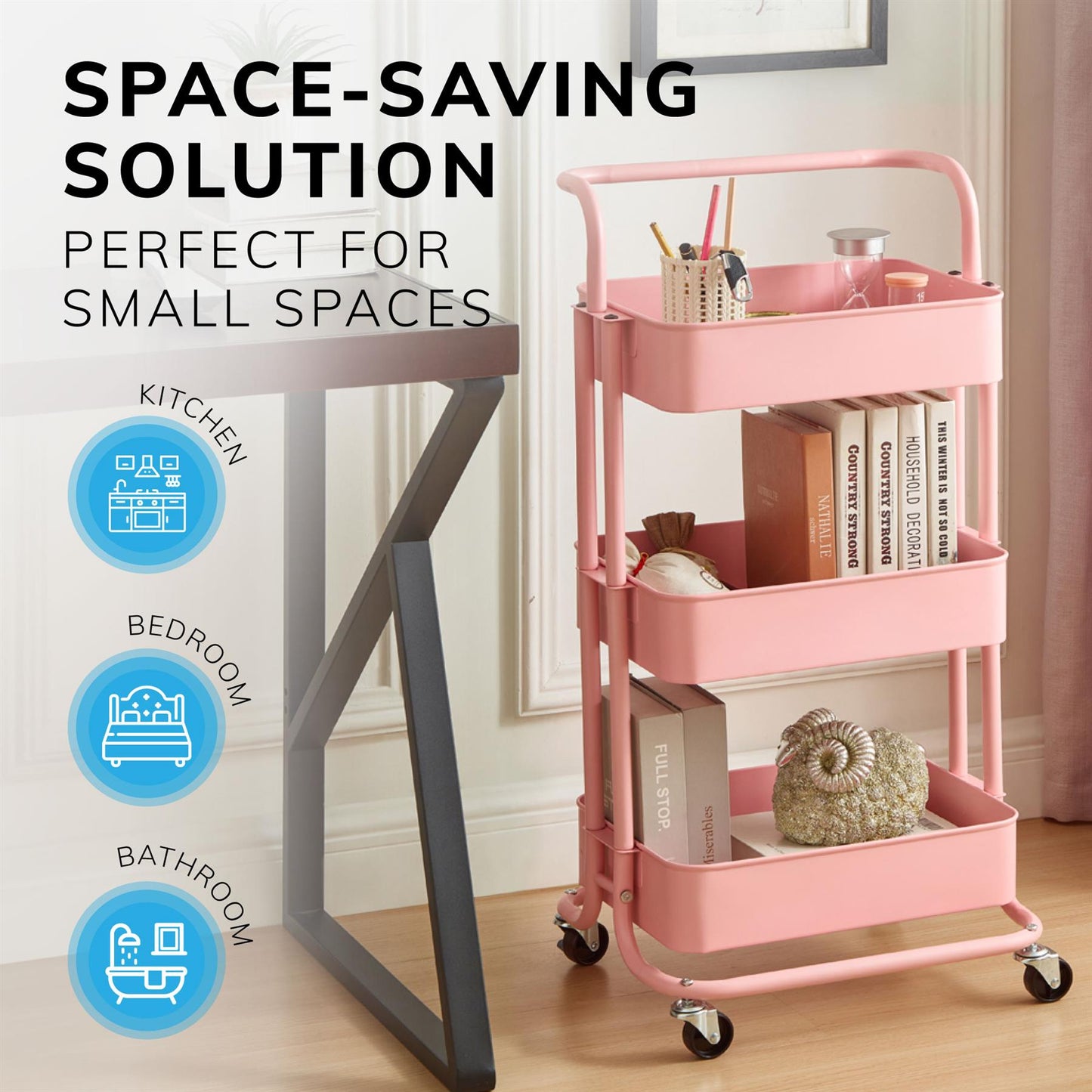 3 Tier Trolley Pink