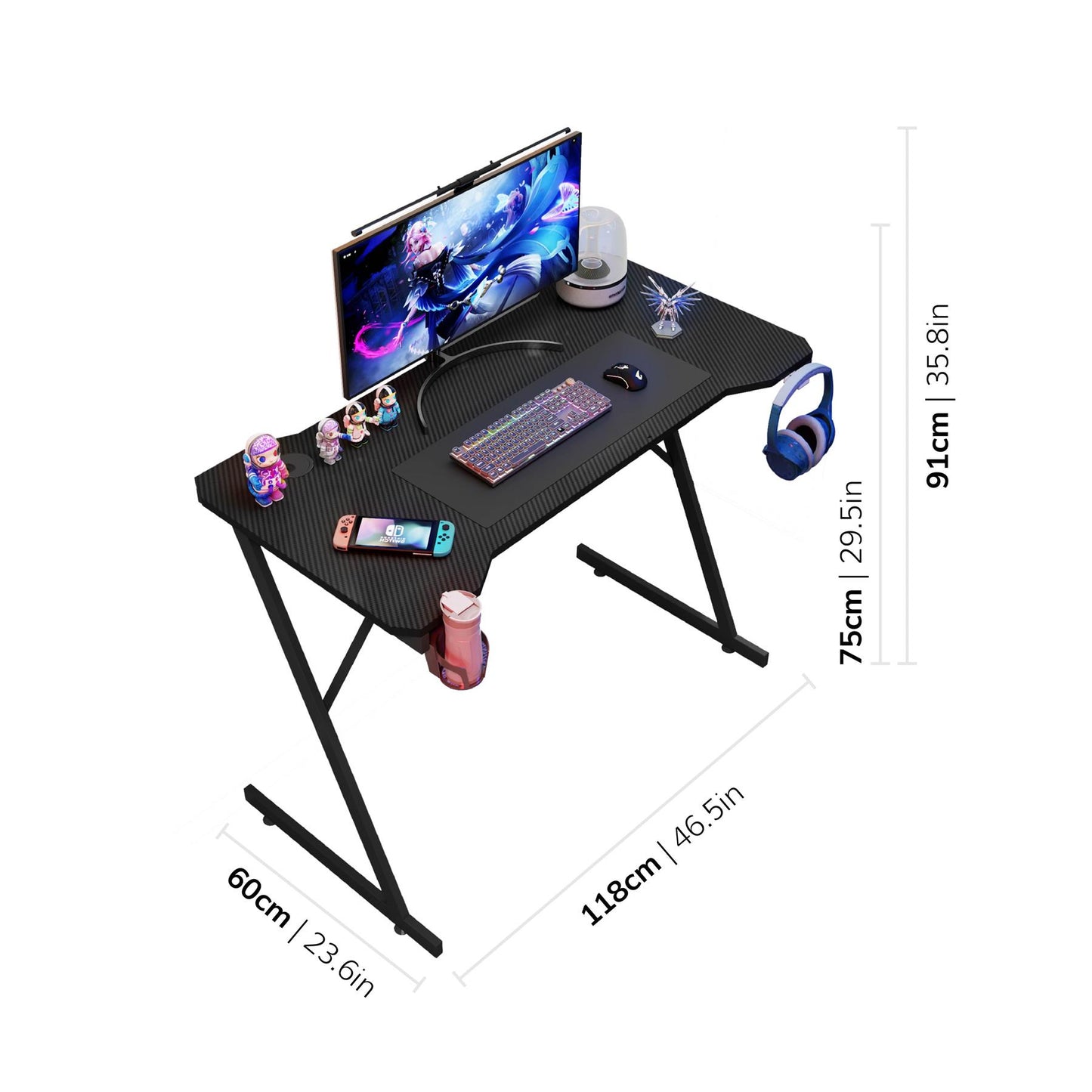Gaming / Computer Desk – Carbon Fibre Top Black - 118cm L x 60 D x 75 H