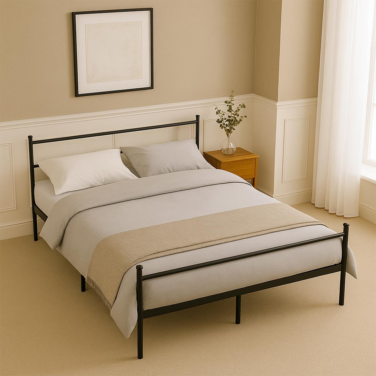 King Size Metal Bed Extra Strong Frame Stylish Bedroom Storage Modern Sturdy Design