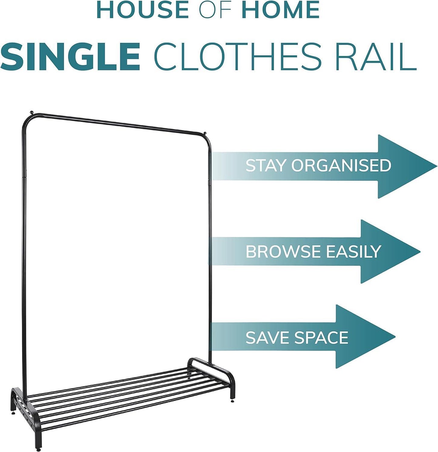 Clothes Rail Garment Rack With Shoe Storage Shelf Adjustable Feet Easy Build