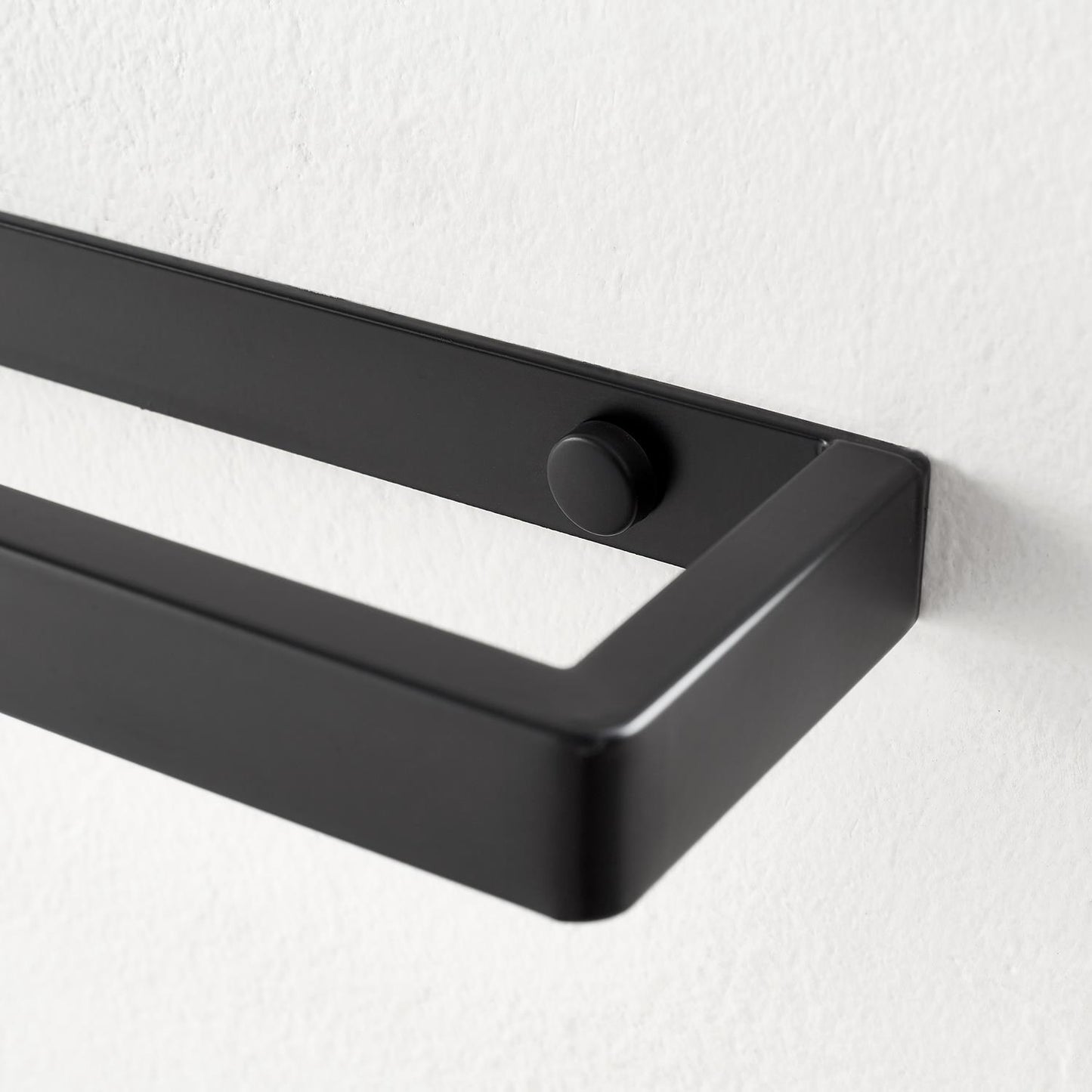 Wall Mounted Black Towel Holder 20cm Rectangle Rail