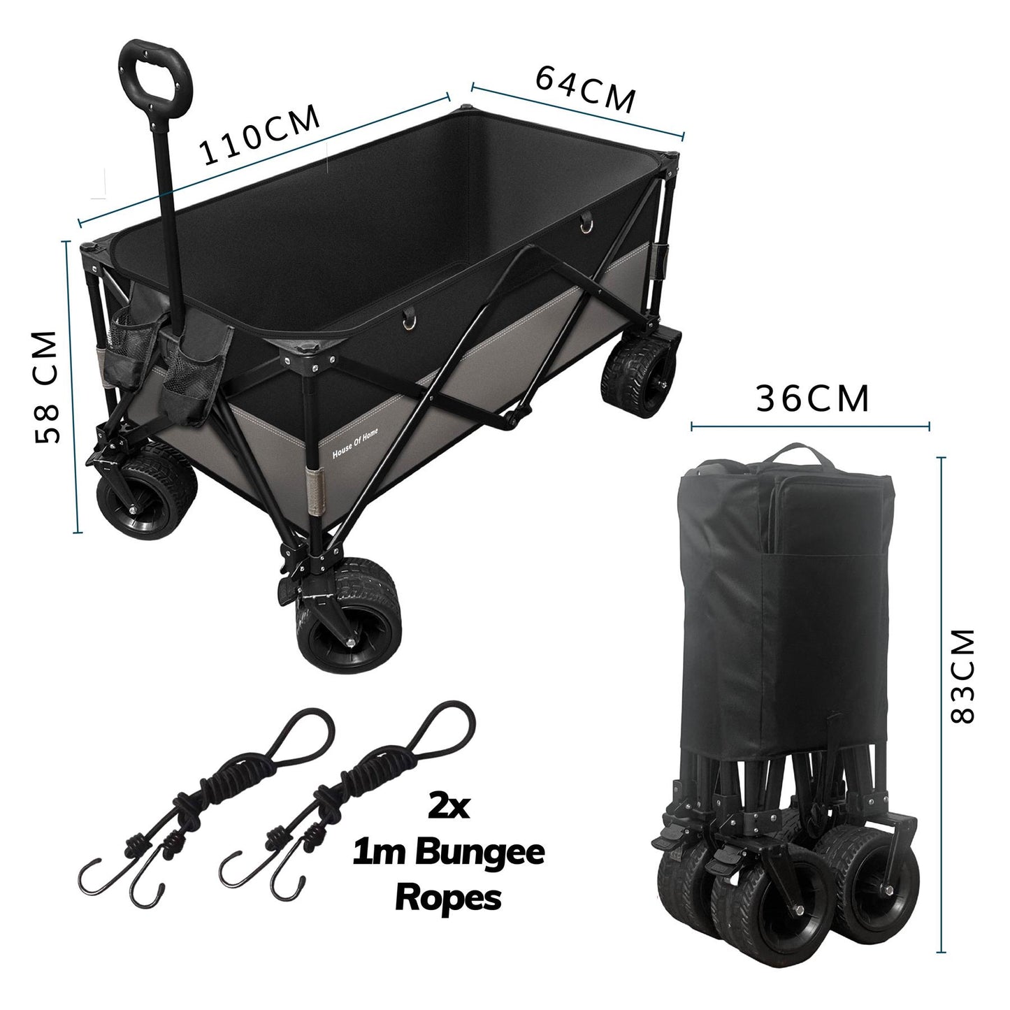 220L Foldable Utility Trolley Garden Home Camping Festivals Collapsible Cart, Carry Bag
