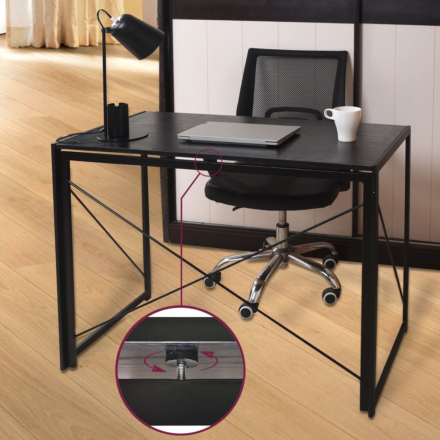 Multifunction Folding Desk Portable Compact Computer Table In Black