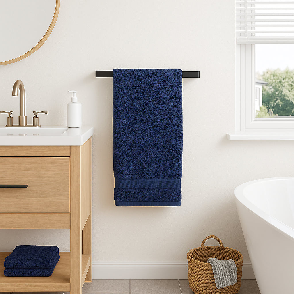 Wall Mounted Black Towel Holder 40cm Rectangle Rail