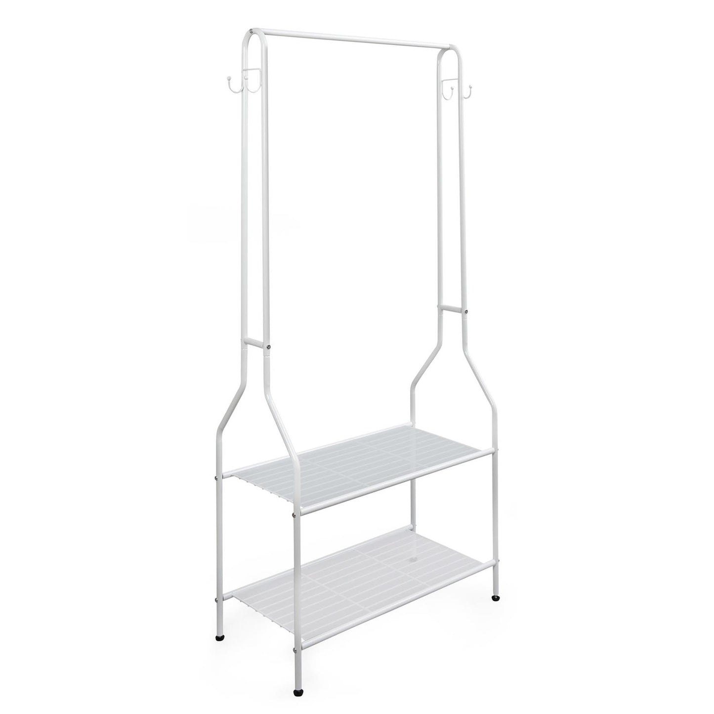 Clothes Rail With Two Shelves in White Powder Coating