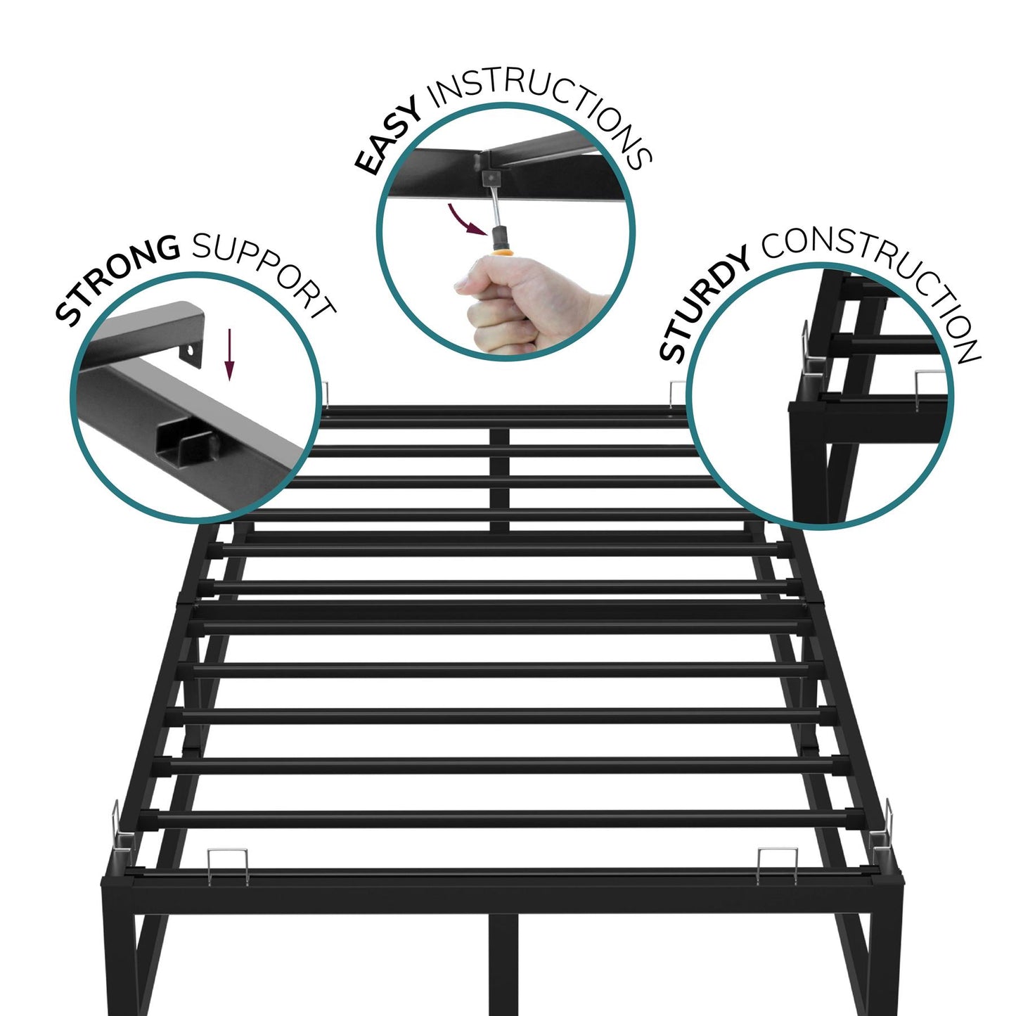Single Metal Platform Bed Frame Square Tube