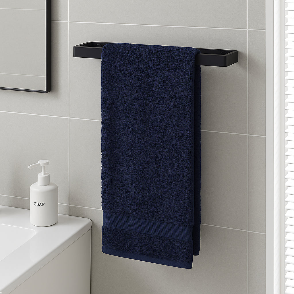 Wall Mounted Black Towel Holder 40cm Rectangle Rail