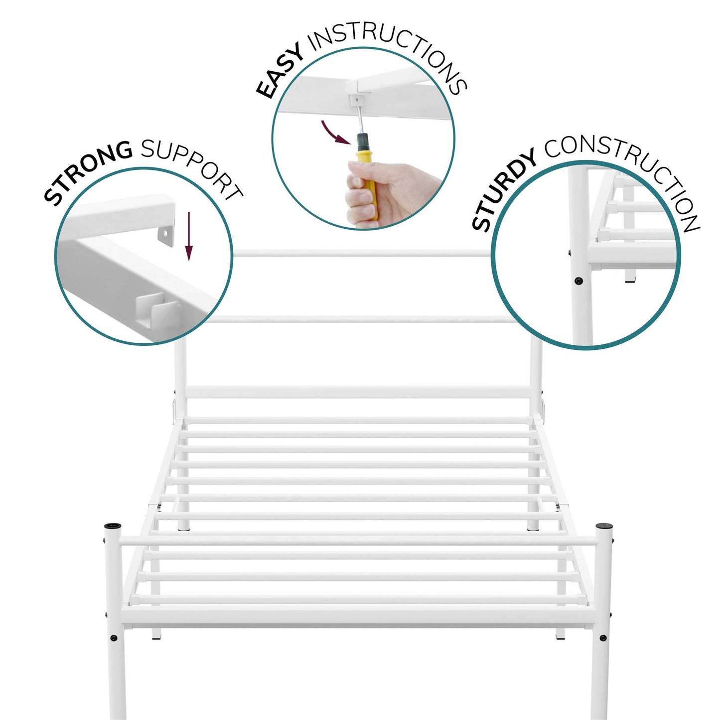 Extra Strong Single Metal Bed Frame Kid Adult Bedroom White Easy Assembly