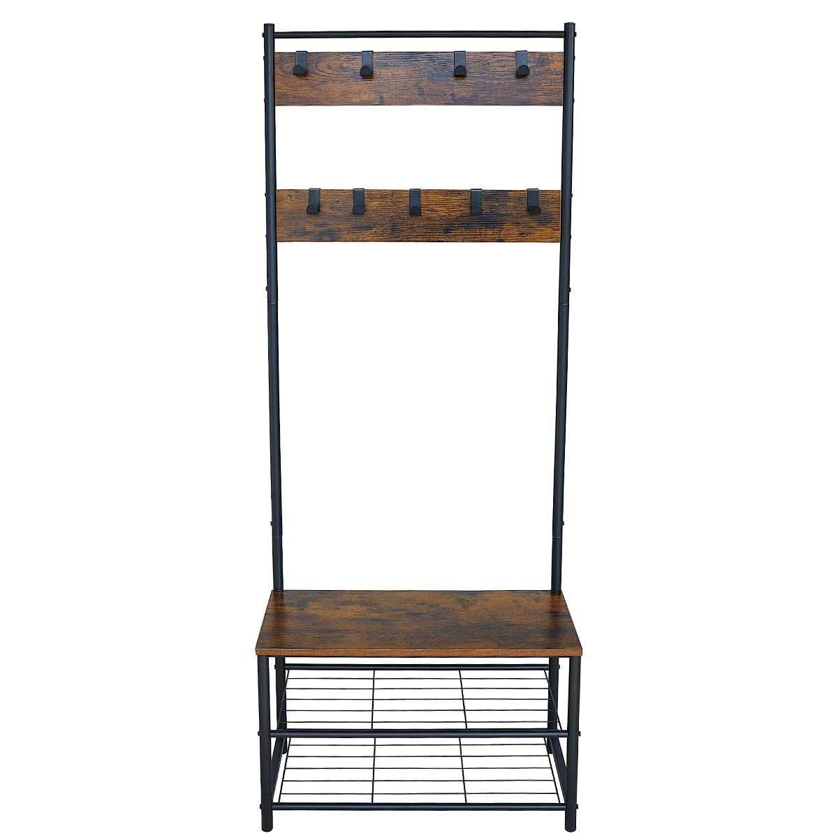 Multi function coat stand Black frame rustic brown wood