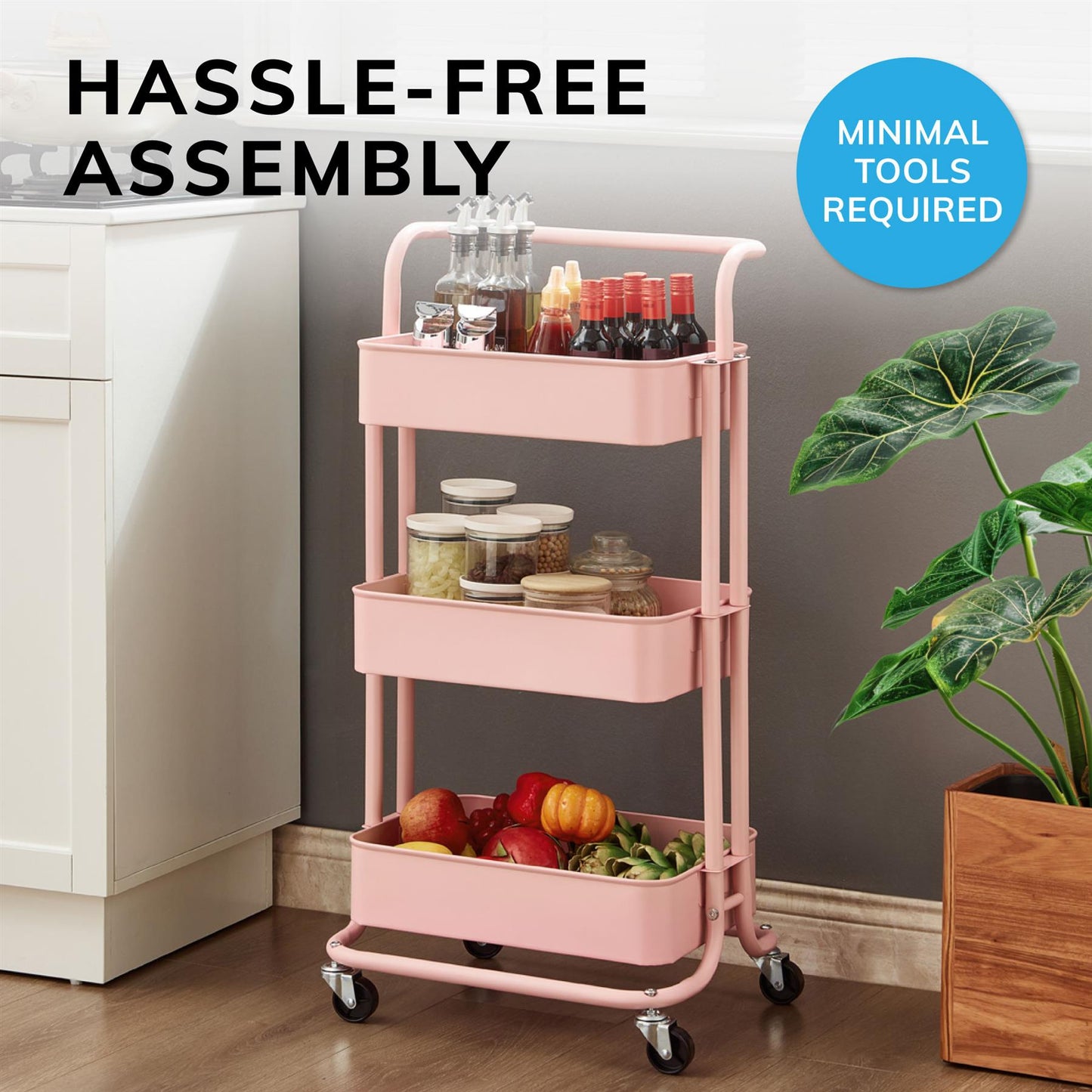 3 Tier Trolley Pink