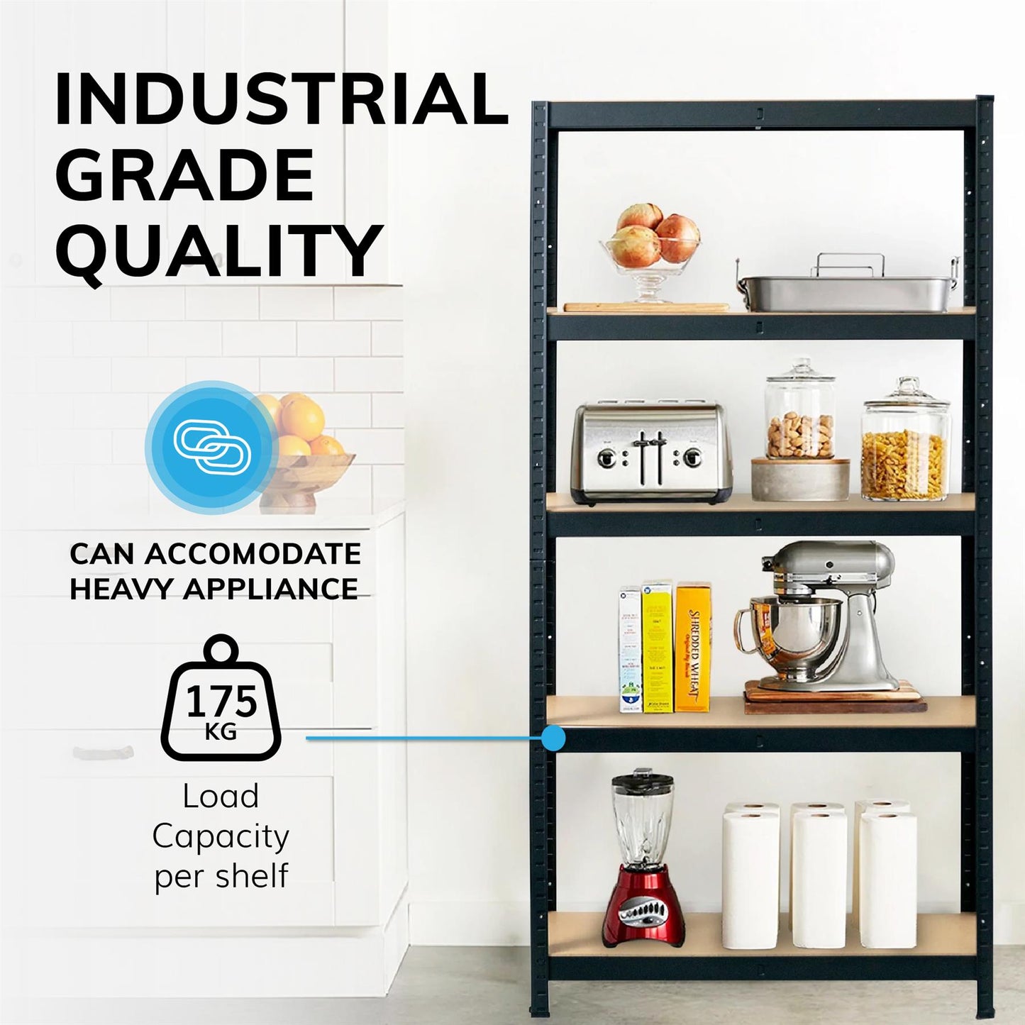 Boltless 5 Tier Shelving Racking Heavy Duty Steel Shelf Unit Shed Garage Black