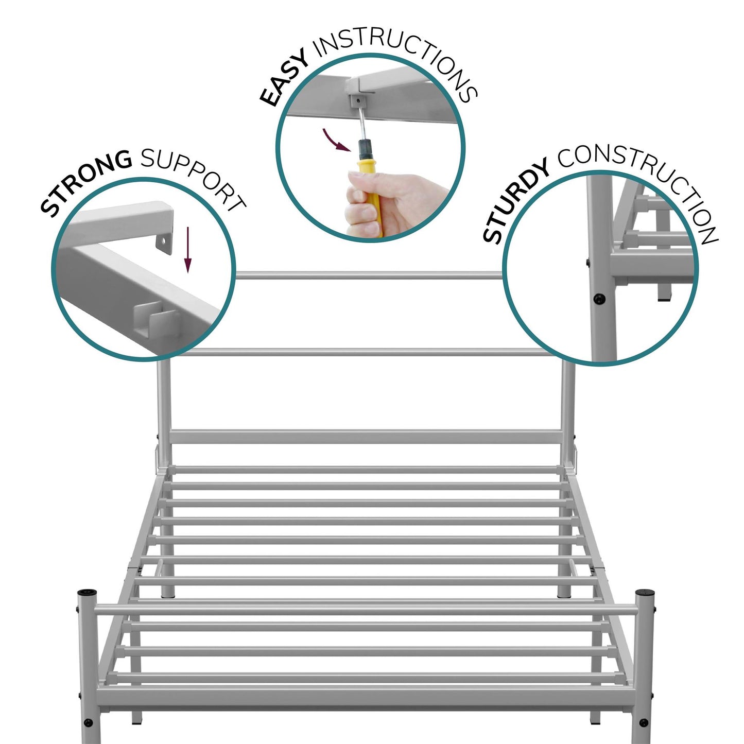 Extra Strong Single Metal Bed Frame Kid Adult Bedroom Silver Easy Assembly
