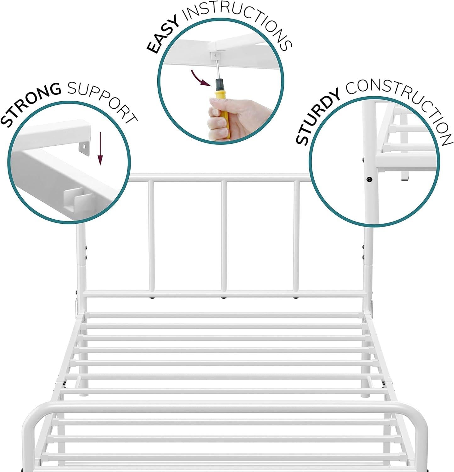 Single Bed Frame Metal Rounded Headboard Easy Assembly Bed Base Storage 6ftx3ft