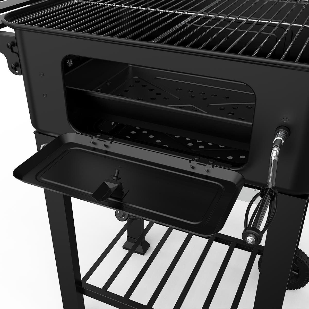BBQ Smoker XL Grill Folding Tables Thermometer, Adjustable Charcoal Pan, Chimney