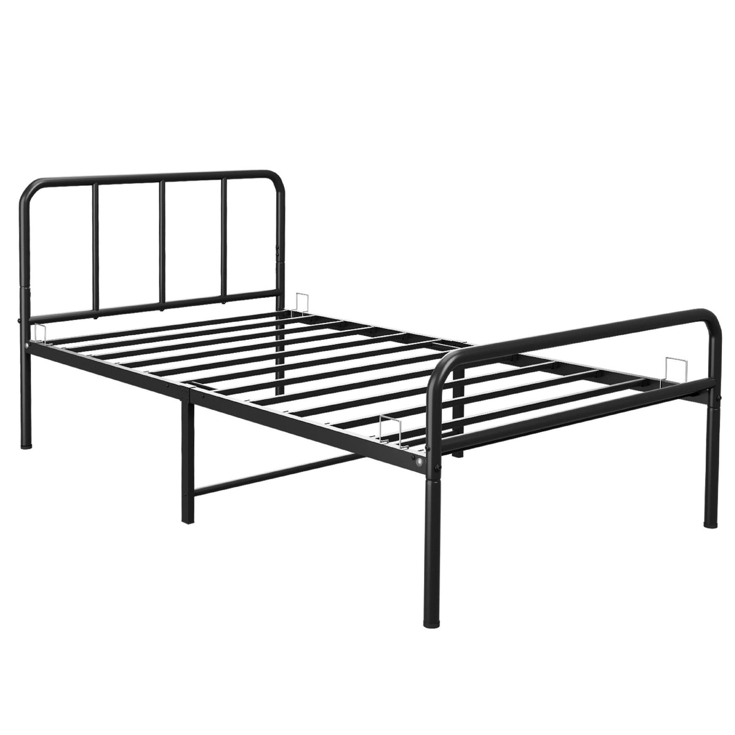 Single Bed Frame Metal Rounded Headboard Easy Assembly Under Bed Base Storage Space