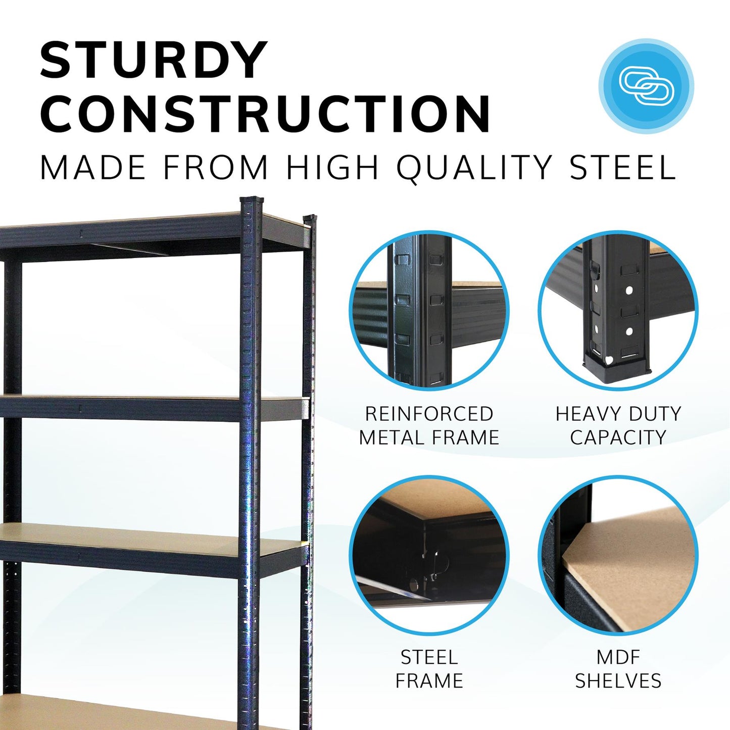 Boltless 5 Tier Shelving Racking Heavy Duty Steel Shelf Unit Shed Garage Black