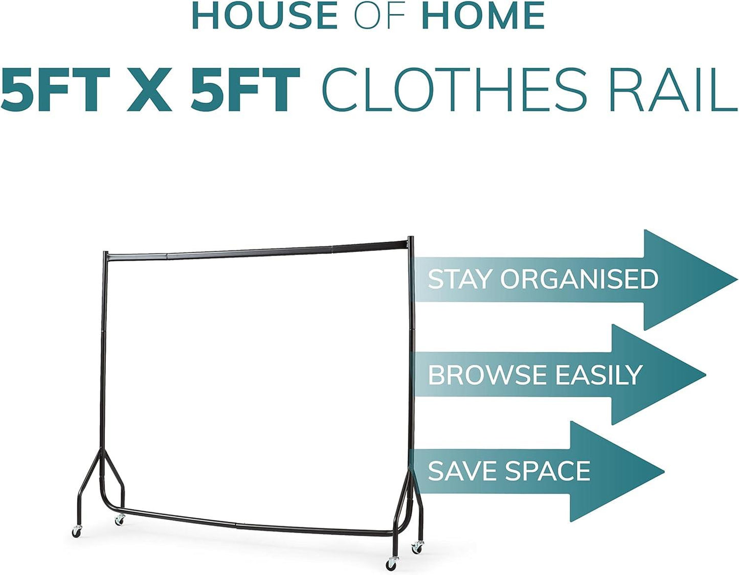 Superior Heavy Duty 5FT Long x 5FT Tall Clothes Rail In Black
