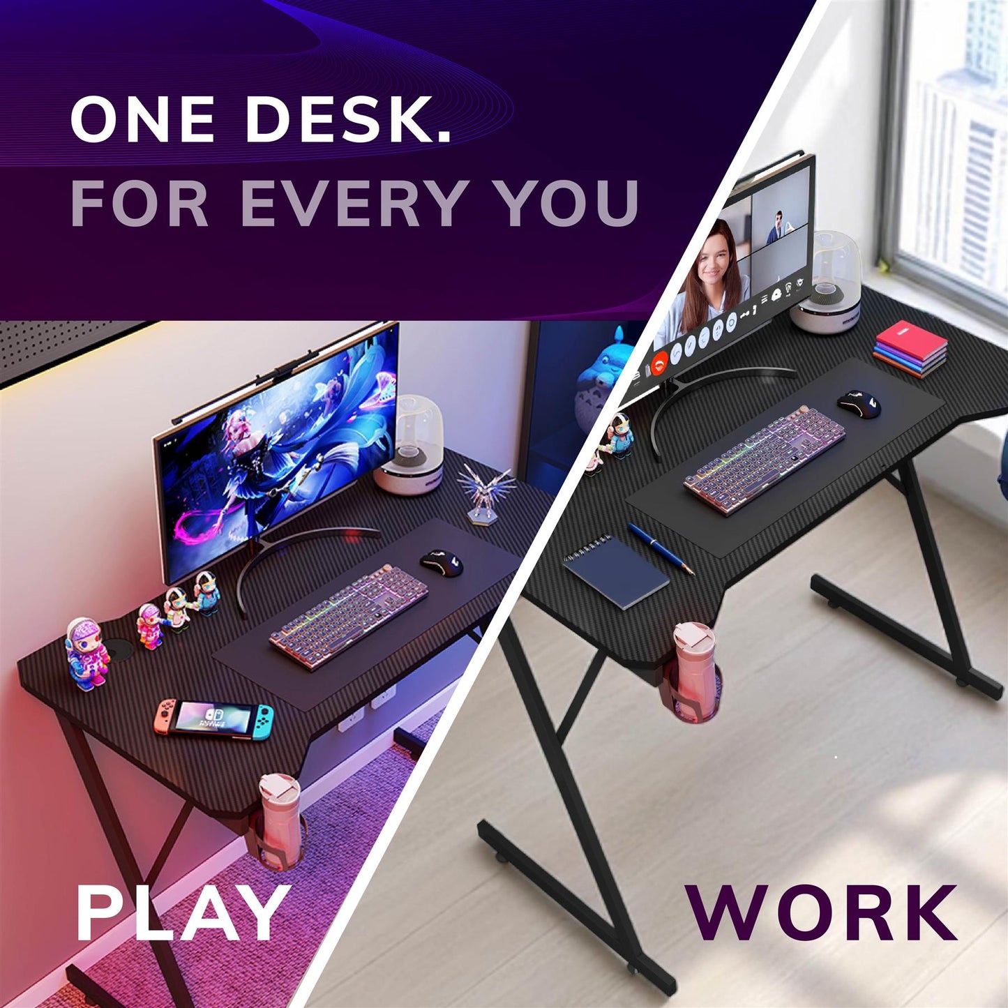 Gaming / Computer Desk – Carbon Fibre Top Black – 80cm L x 60 D x 75 H