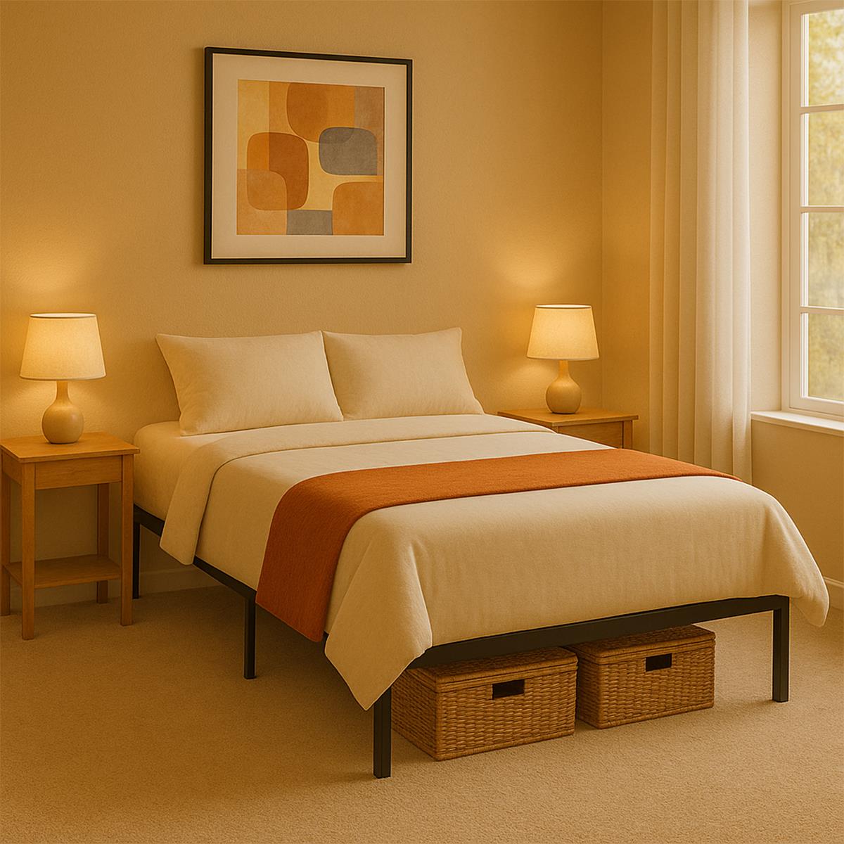 Double Metal Bed Frame Durable Black Powder Coating,