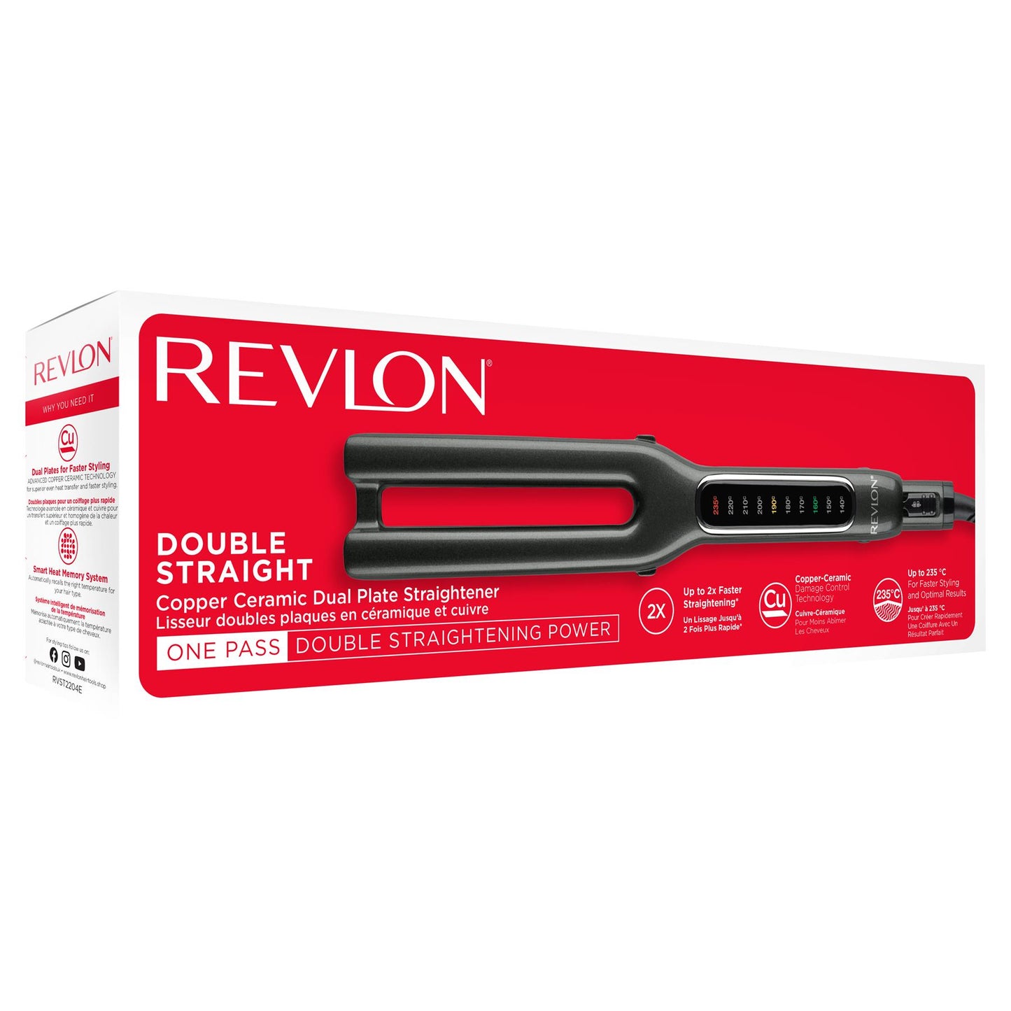 REVLON DOUBLE STRAIGHT COPPER CERAMIC DUAL PLATE HAIR STRAIGHTENER