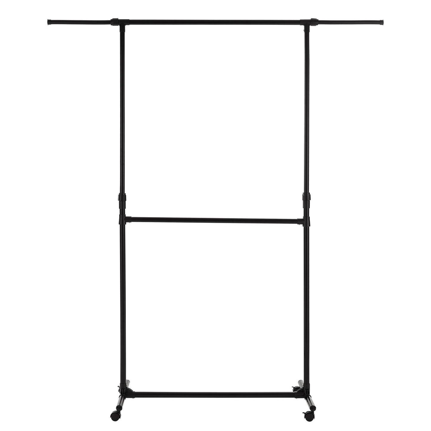 Double Clothes Rail, Extended Top Rail Adjustable Height, Black