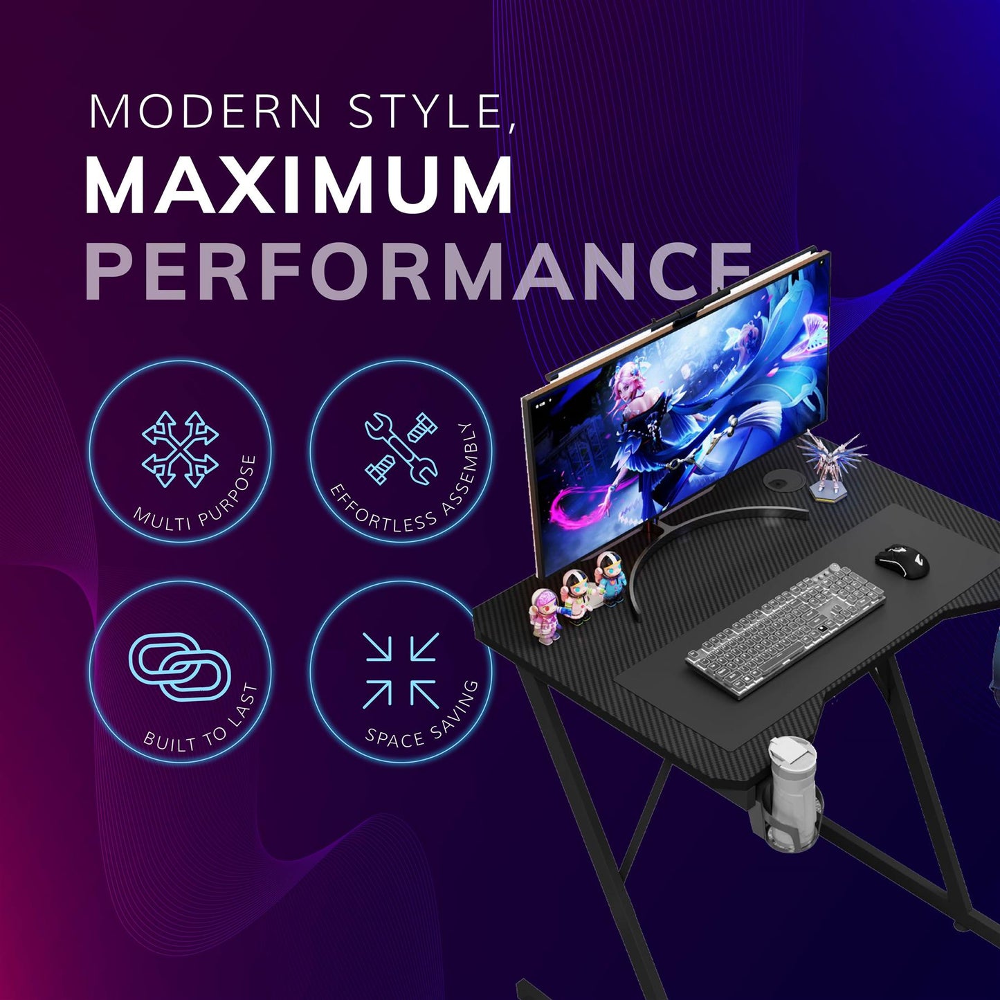 Gaming / Computer Desk – Carbon Fibre Top Black – 80cm L x 60 D x 75 H