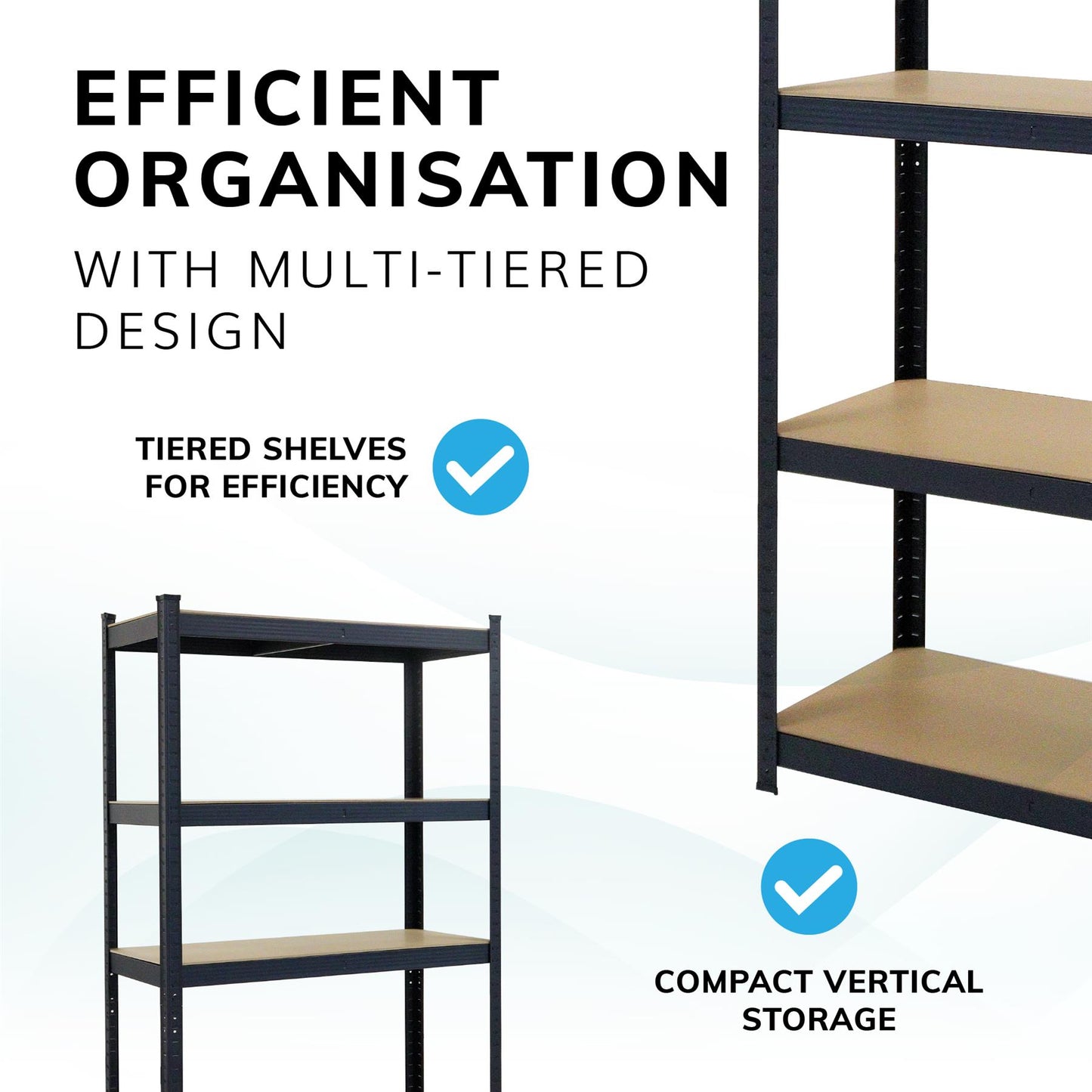 Boltless 5 Tier Shelving Racking Heavy Duty Steel Shelf Unit Shed Garage Black