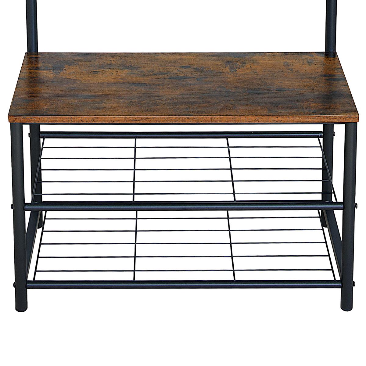 Multi function coat stand Black frame rustic brown wood