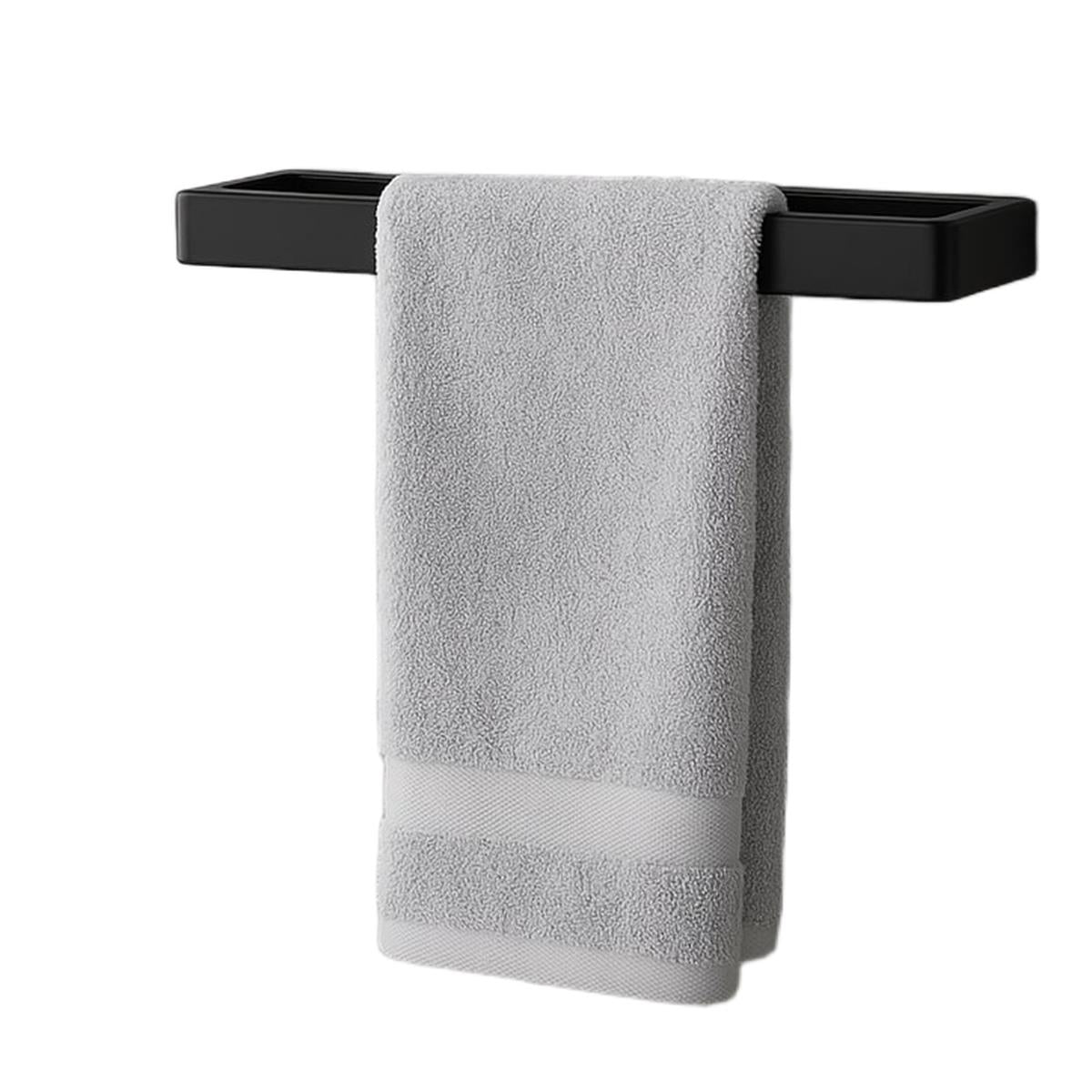 Wall Mounted Black Towel Holder 30cm Rectangle Rail
