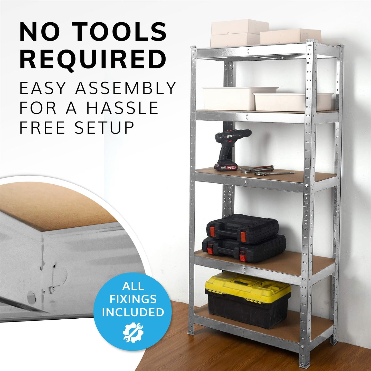Boltless 5 Tier Shelving Racking Heavy Duty Steel Shelf Unit Shed Garage Home