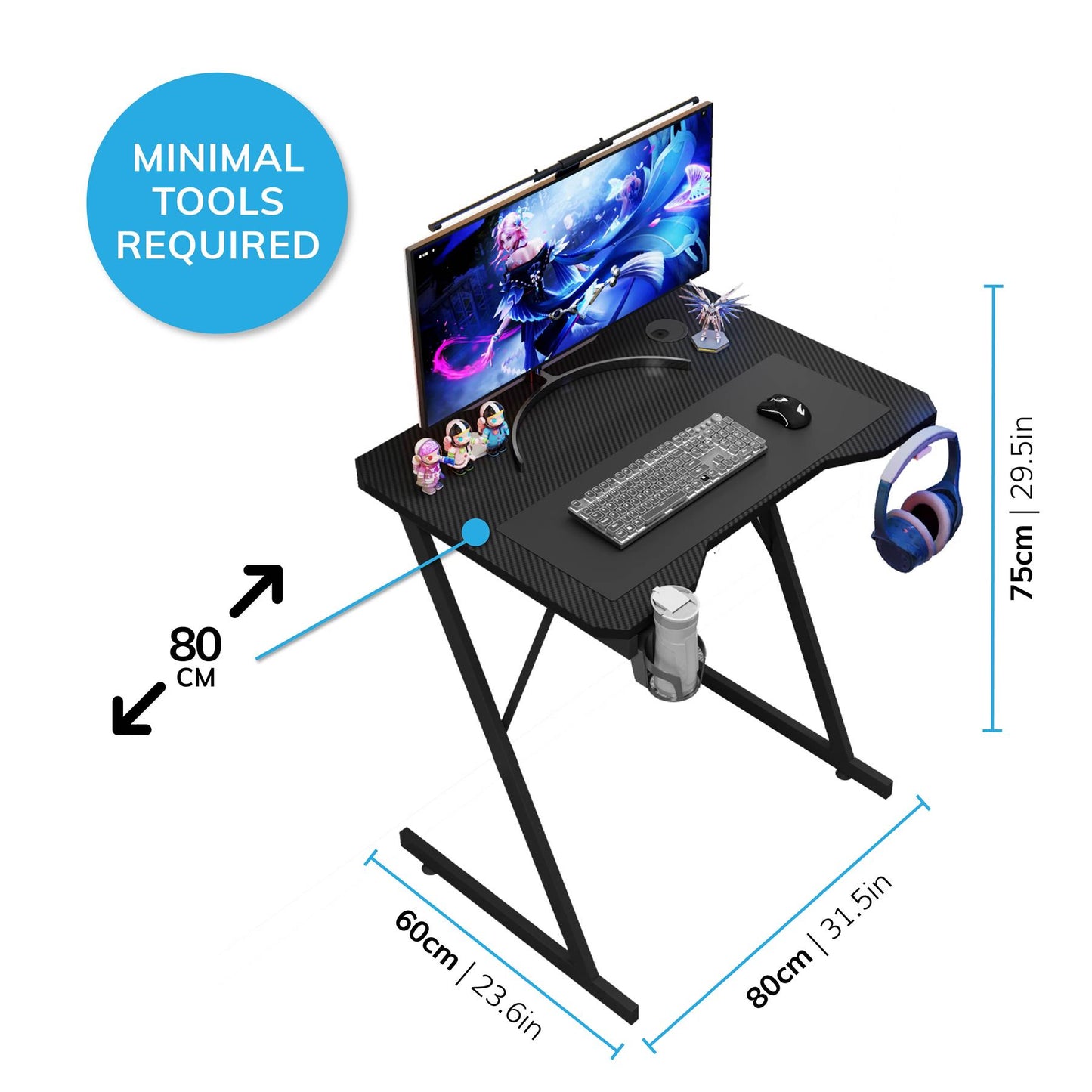 Gaming / Computer Desk – Carbon Fibre Top Black – 80cm L x 60 D x 75 H