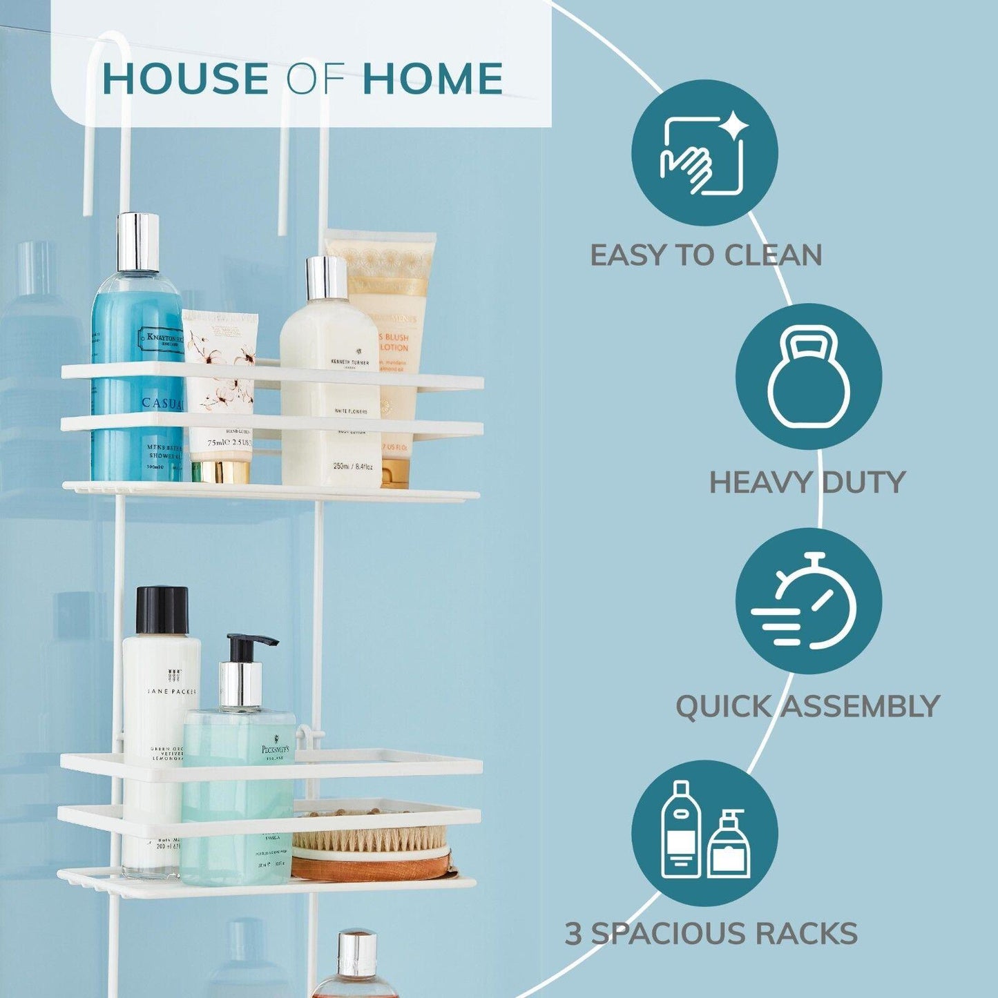 3 Tier Non Rust Hanging Shower Caddy Bathroom Organiser in White