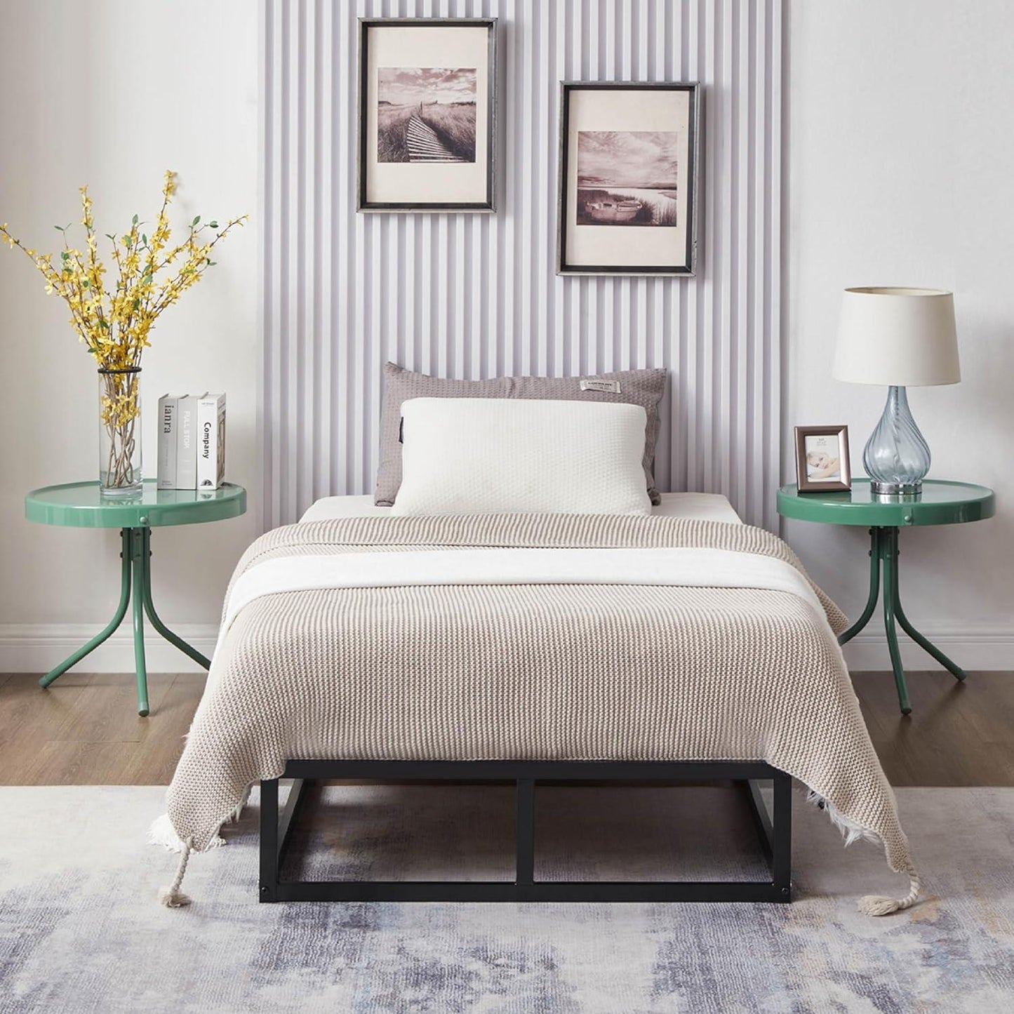 Single Metal Platform Bed Frame Square Tube