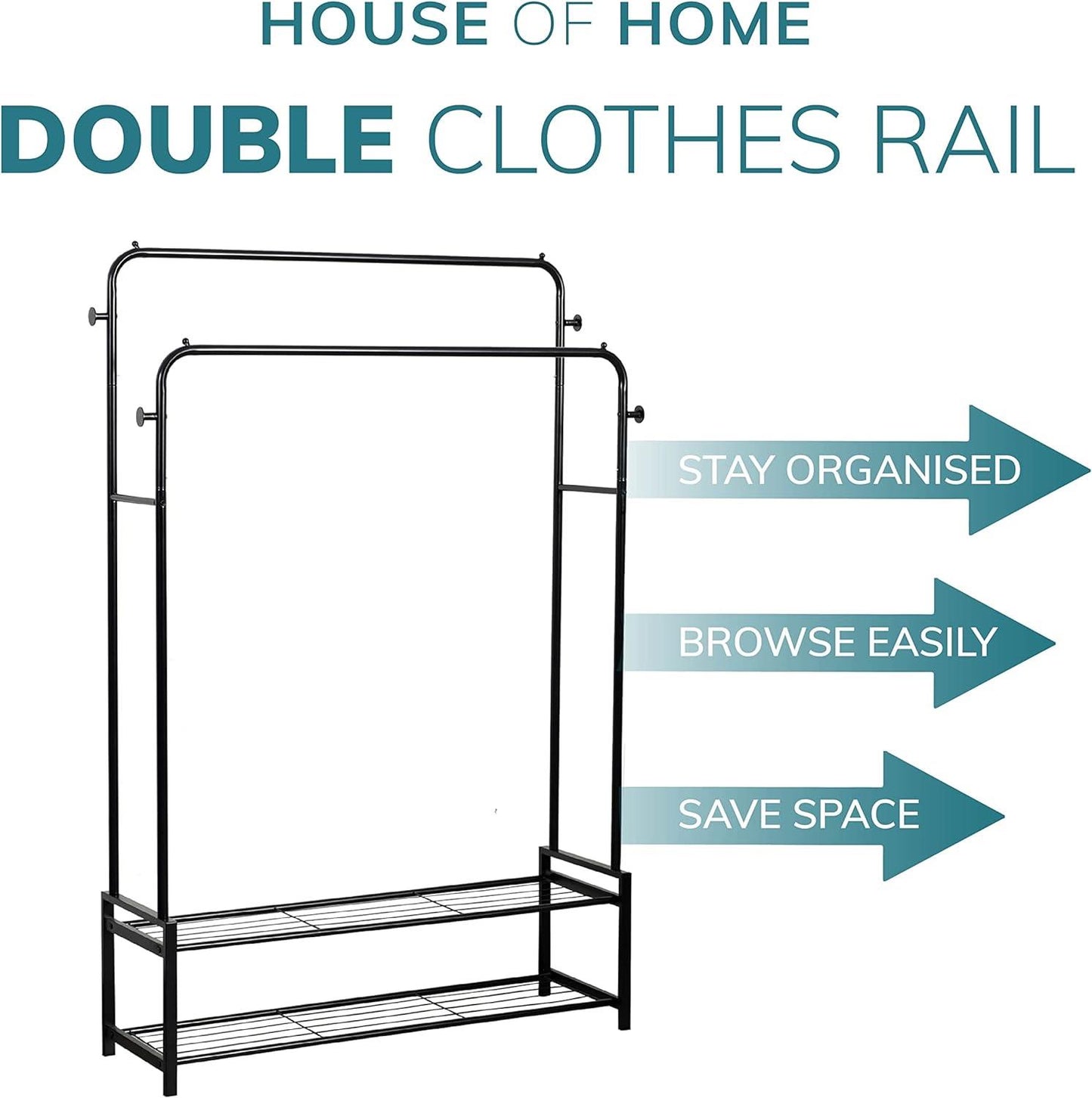 Freestanding Double Clothes Rail with Shoe Rack