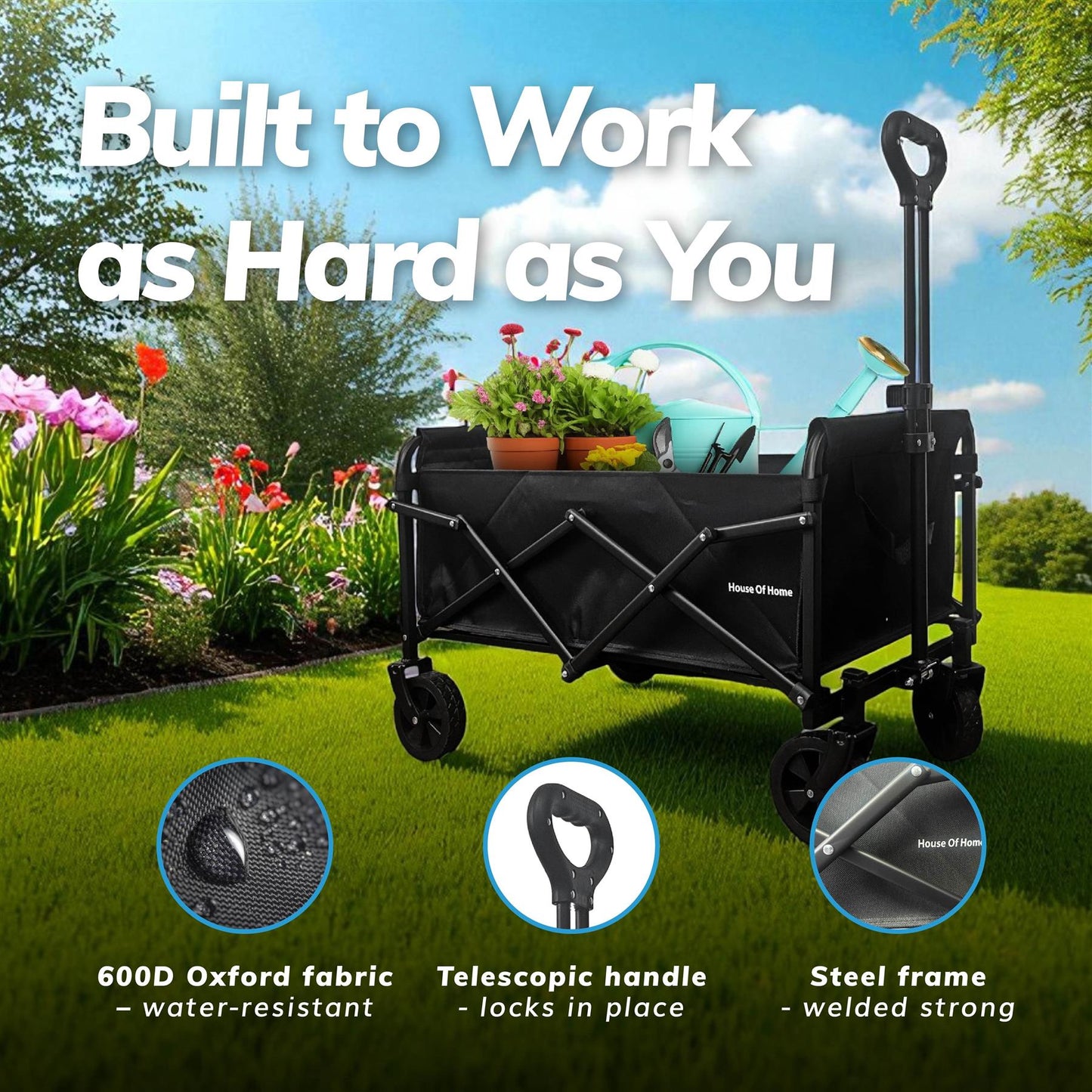 70L Foldable Utility Trolley Garden Home Camping Festivals No Assembly 100kg Load