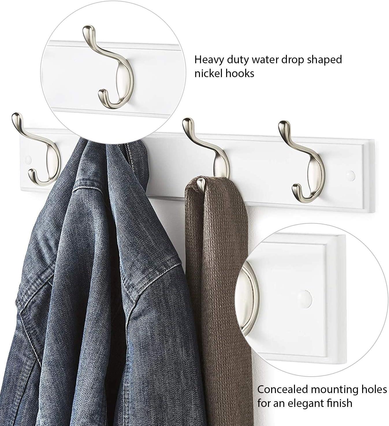 Quality Heavy Duty 4 Double Coat Hooks Wall Or Door Mountable White Wooden Board With FREE Fixings