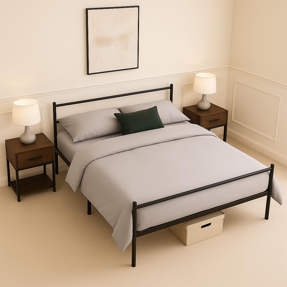 Double Metal Bed Frame Extra Strong Stylish Modern Bedroom Storage Sturdy Design
