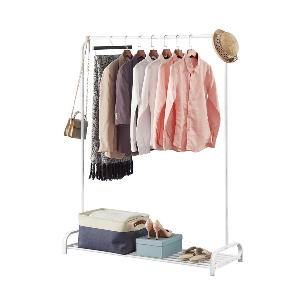 Clothes Rail Garment Rack With Shoe Storage Shelf Adjustable Feet Easy Build