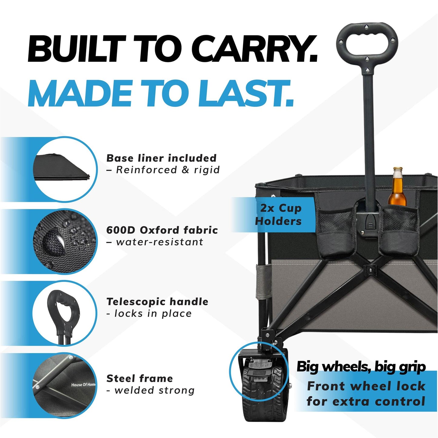 220L Foldable Utility Trolley Garden Home Camping Festivals Collapsible Cart, Carry Bag