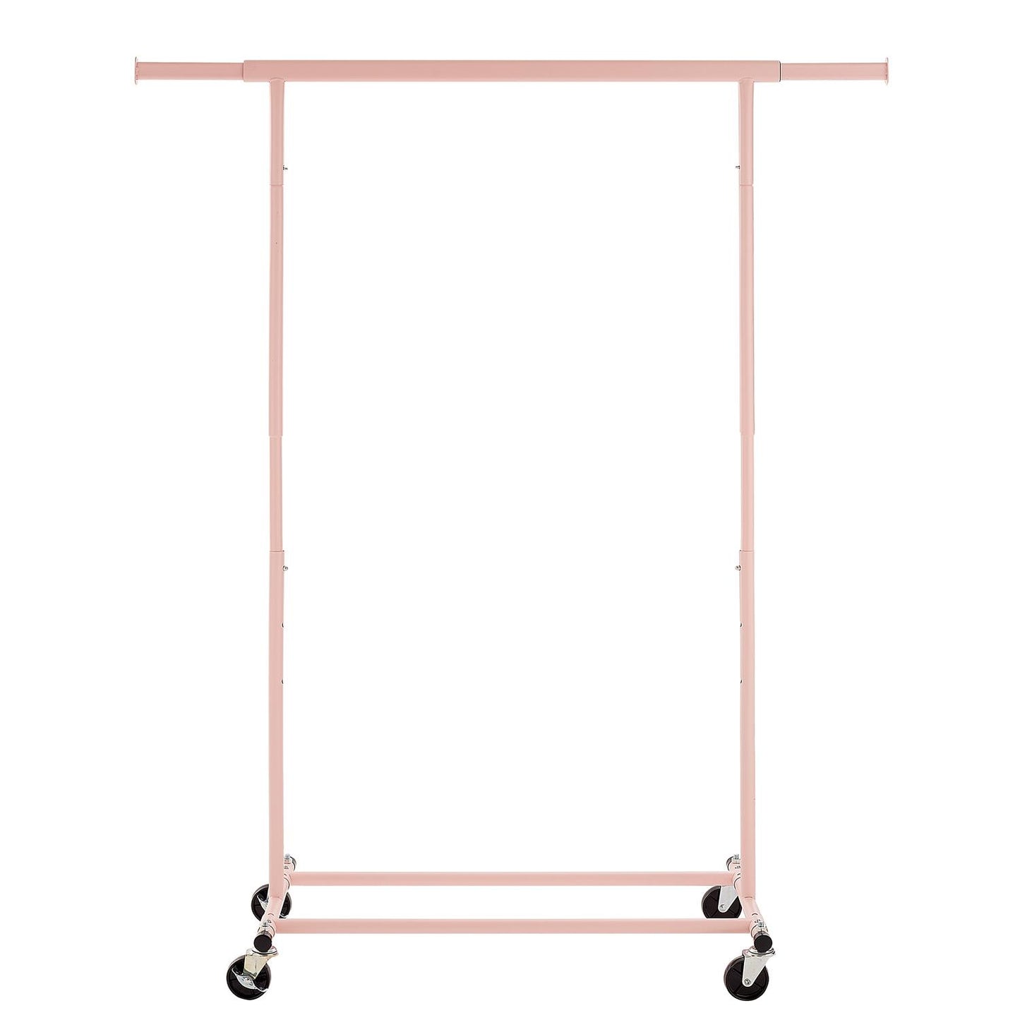 Heavy Duty Pink Clothes Rail Adjustable Width Height with Shelf, Locking Wheels