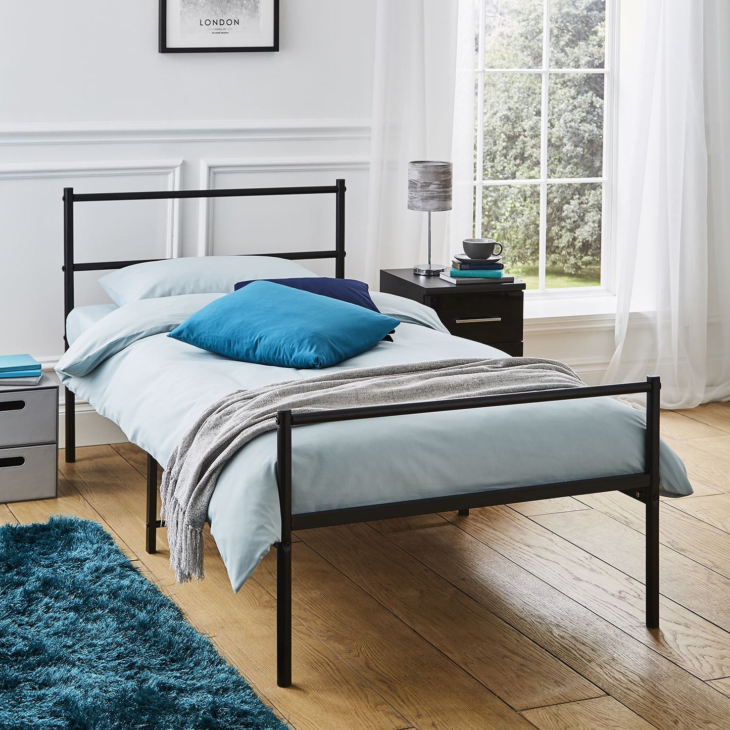 Extra Strong Single Metal Bed Frame In Black