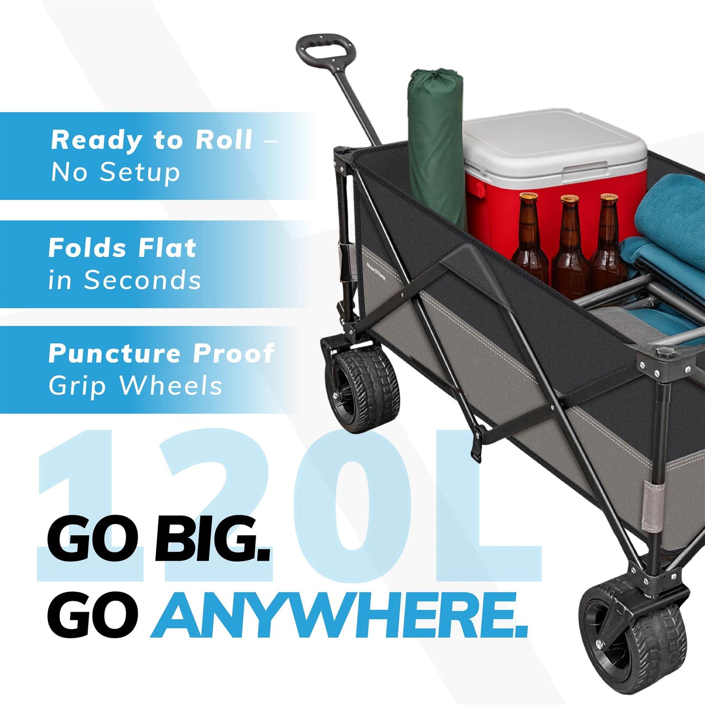 120L Foldable Utility Trolley Garden Home Camping Festivals Collapsible Cart, Carry Bag