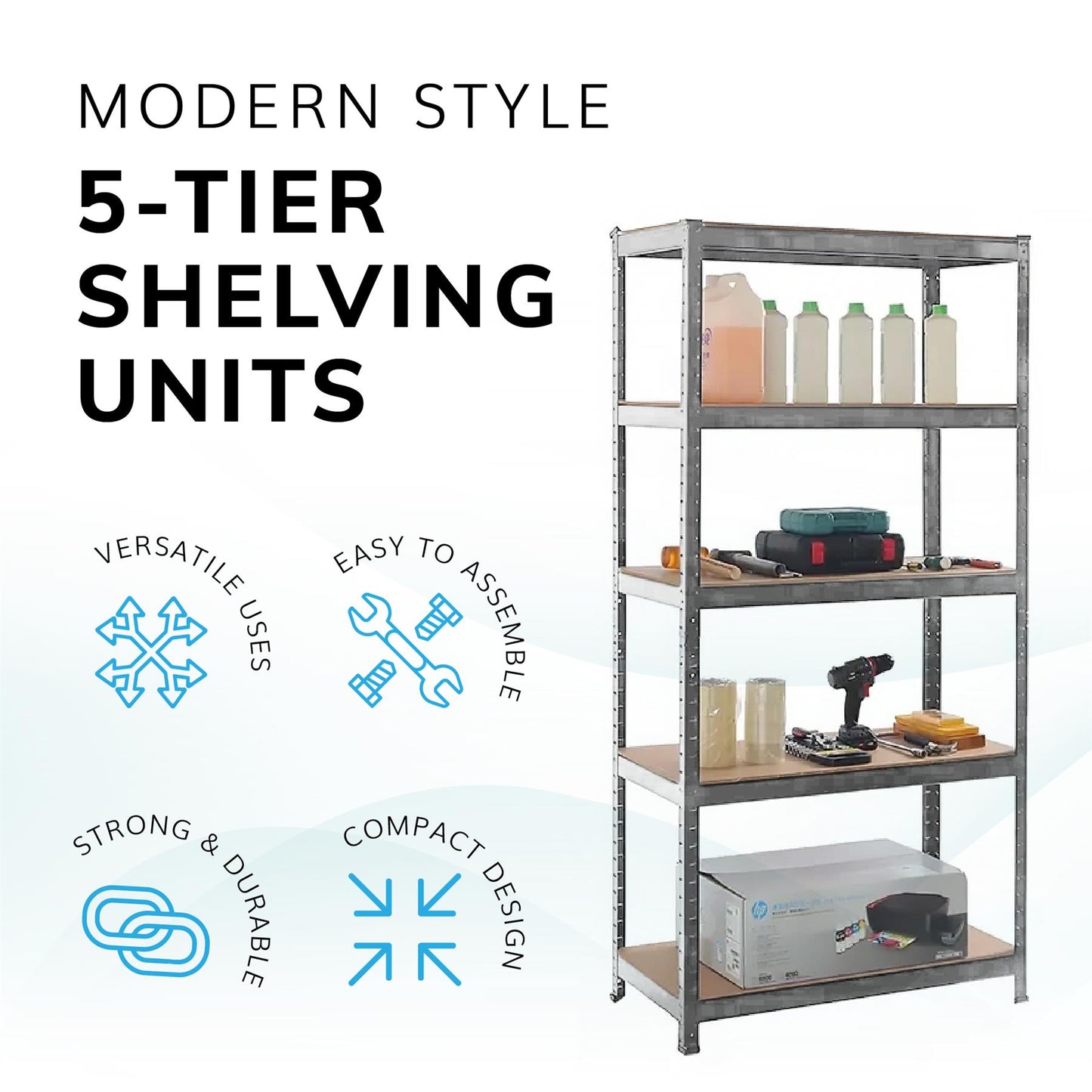 Boltless 5 Tier Shelving Racking Heavy Duty Steel Shelf Unit Shed Garage Home
