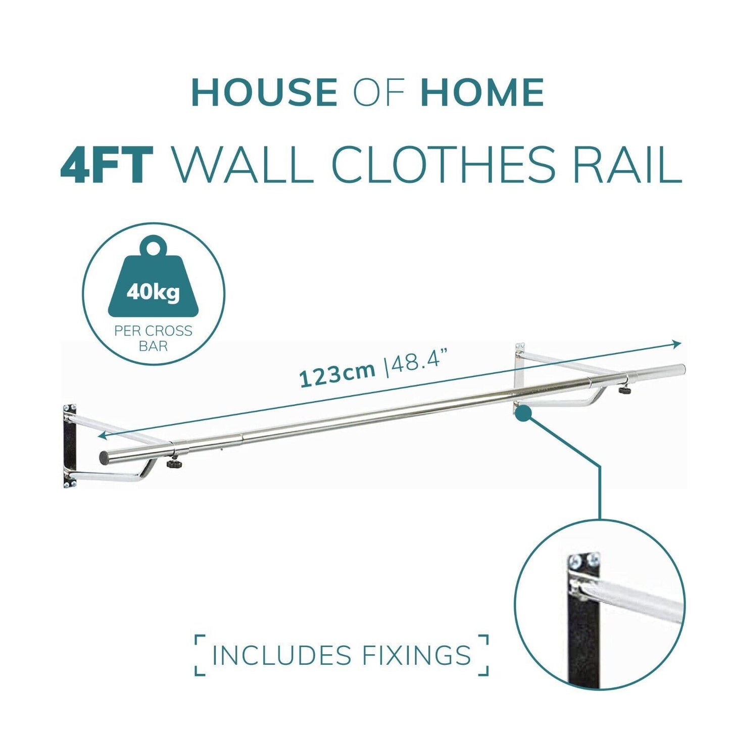 4ft Garment Rail In Chrome Plated