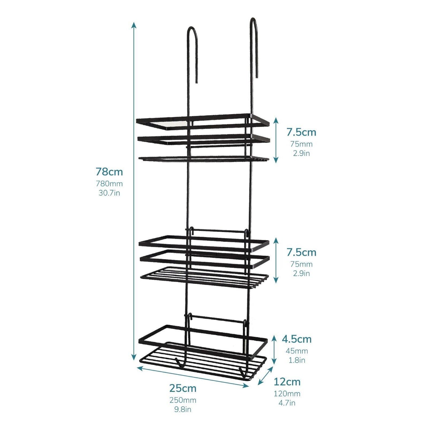 3 Tier Non Rust Hanging Shower Caddy Bathroom Organiser in Black