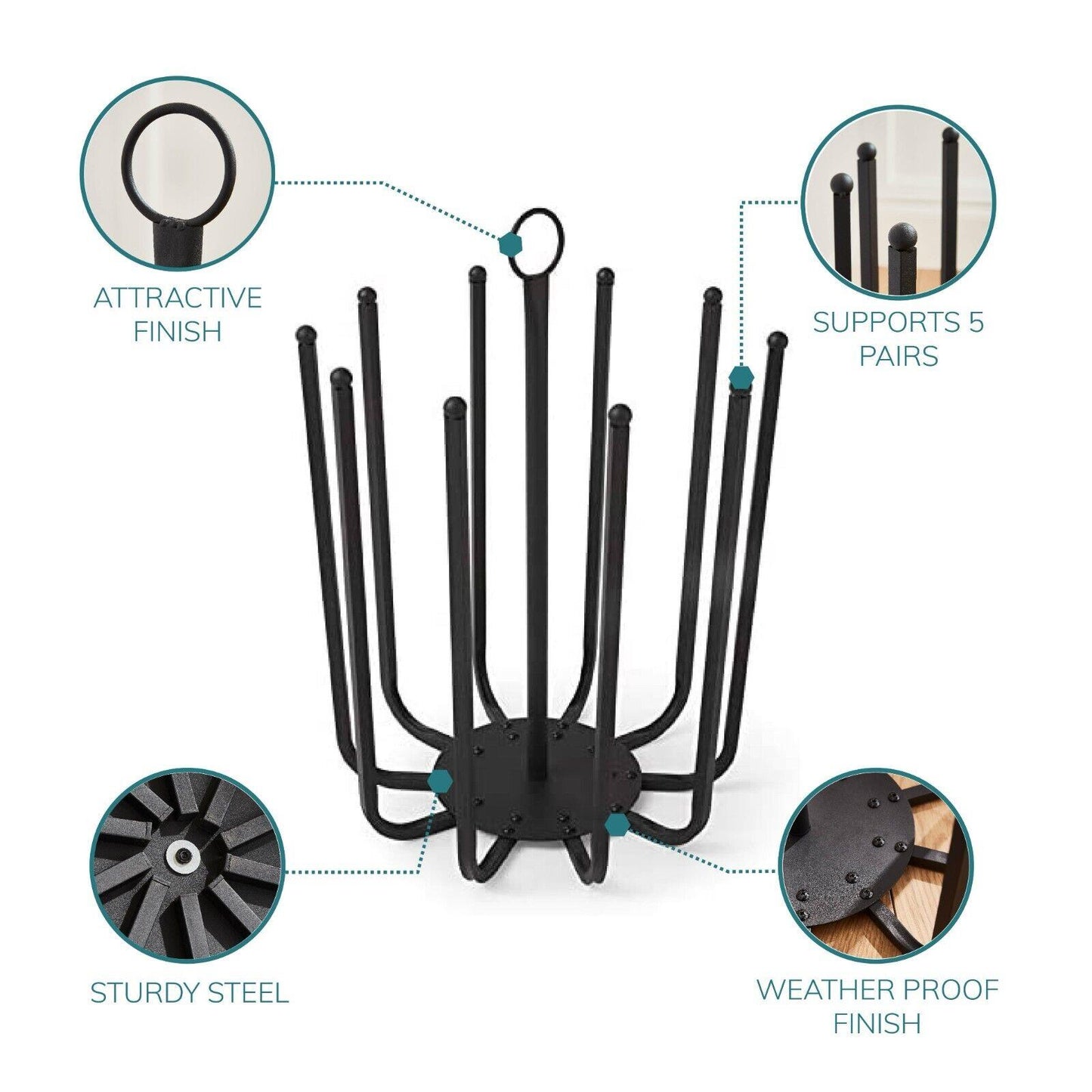 5 Pair Black Round Boot Shoe Rack Welly Holder Stand Storage Organiser