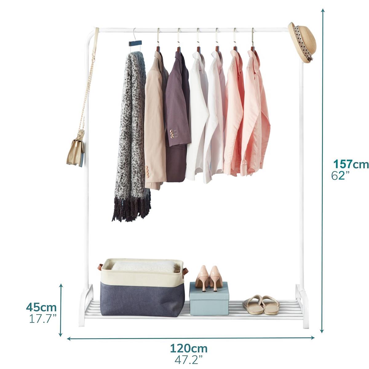 Clothes Rail Garment Rack With Shoe Storage Shelf Adjustable Feet Easy Build